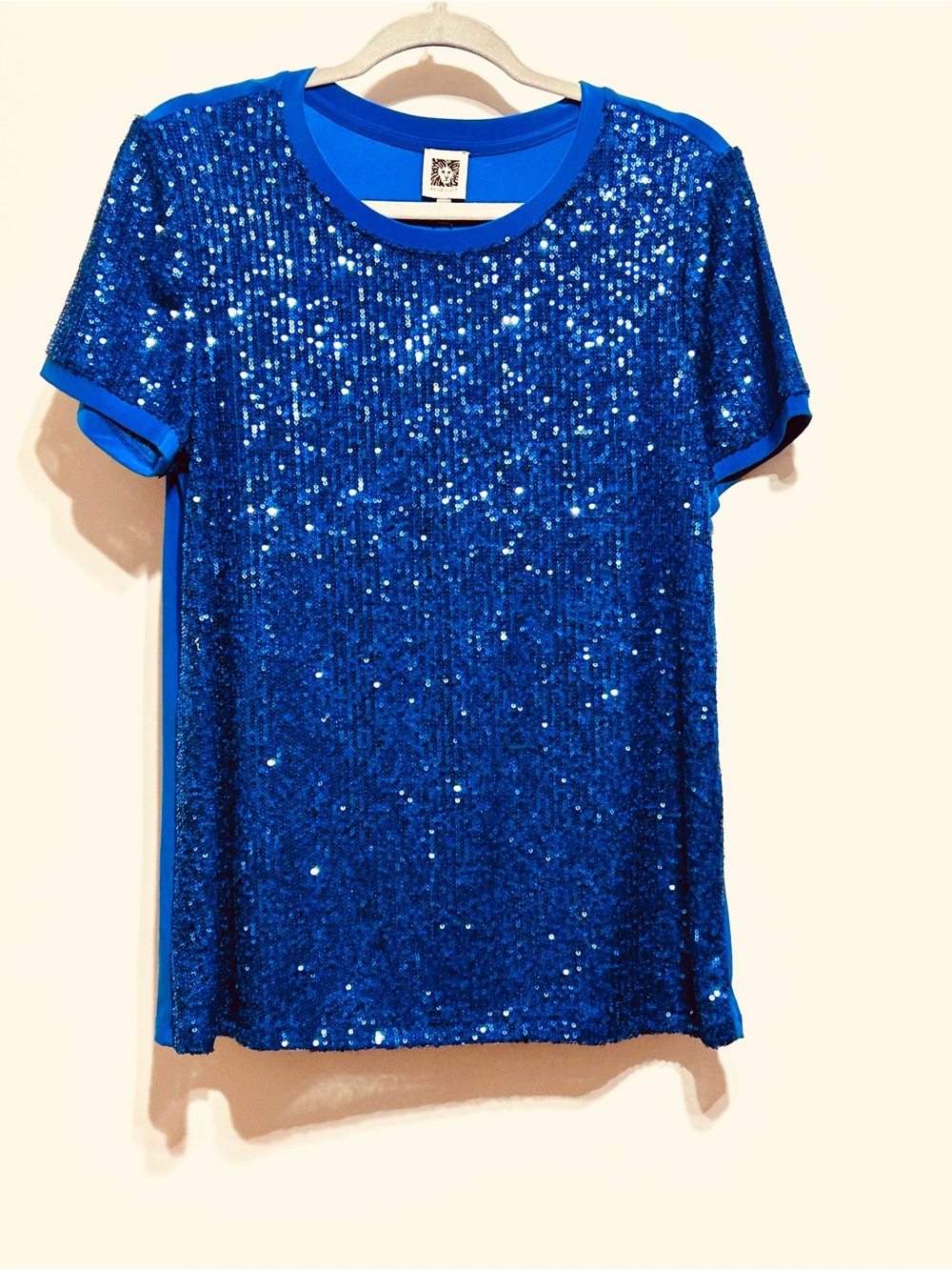Anne Klein Royal Blue Sequin Short Sleeve Top